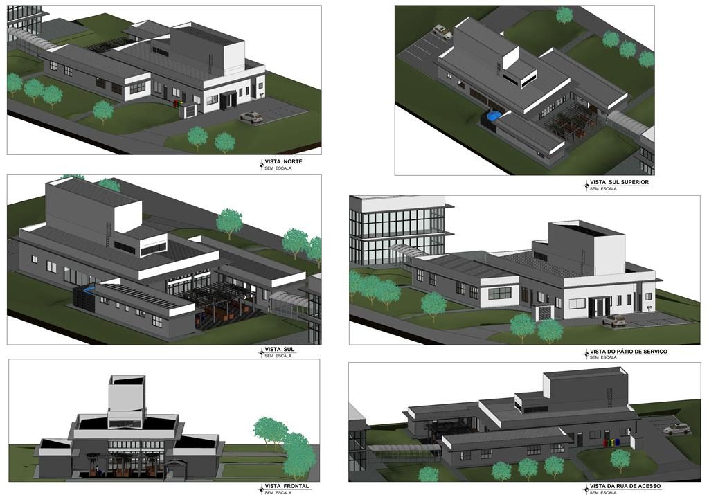 Imagens tridimensionais do projeto arquitetônico do Centro de Convivência do IF Farroupilha - Campus Santo Ângelo - Arquiteto e Urbanista - Giceli Tabarelli